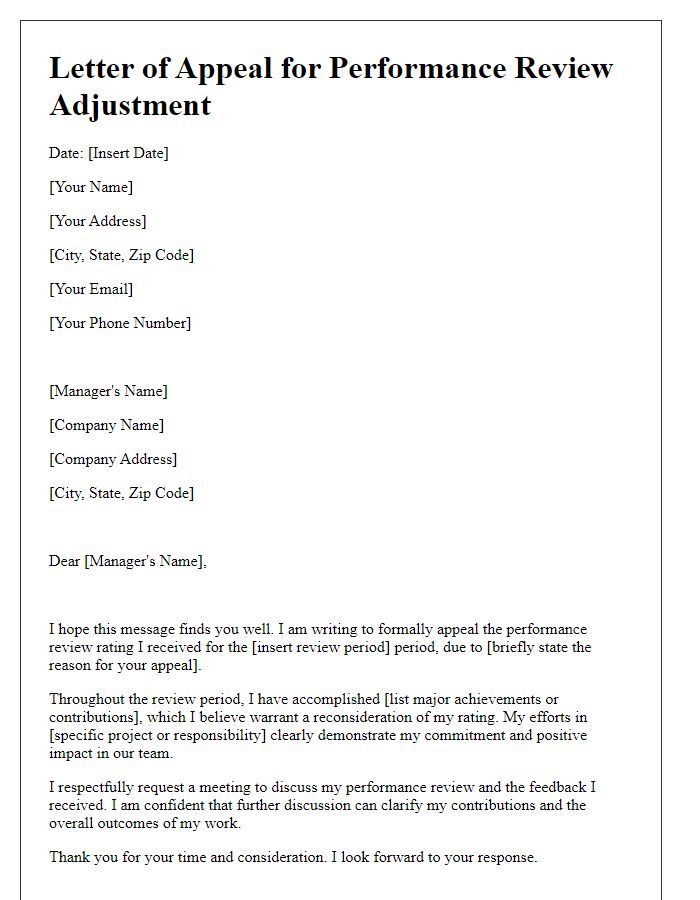 Letter template of appeal for performance review rating adjustment