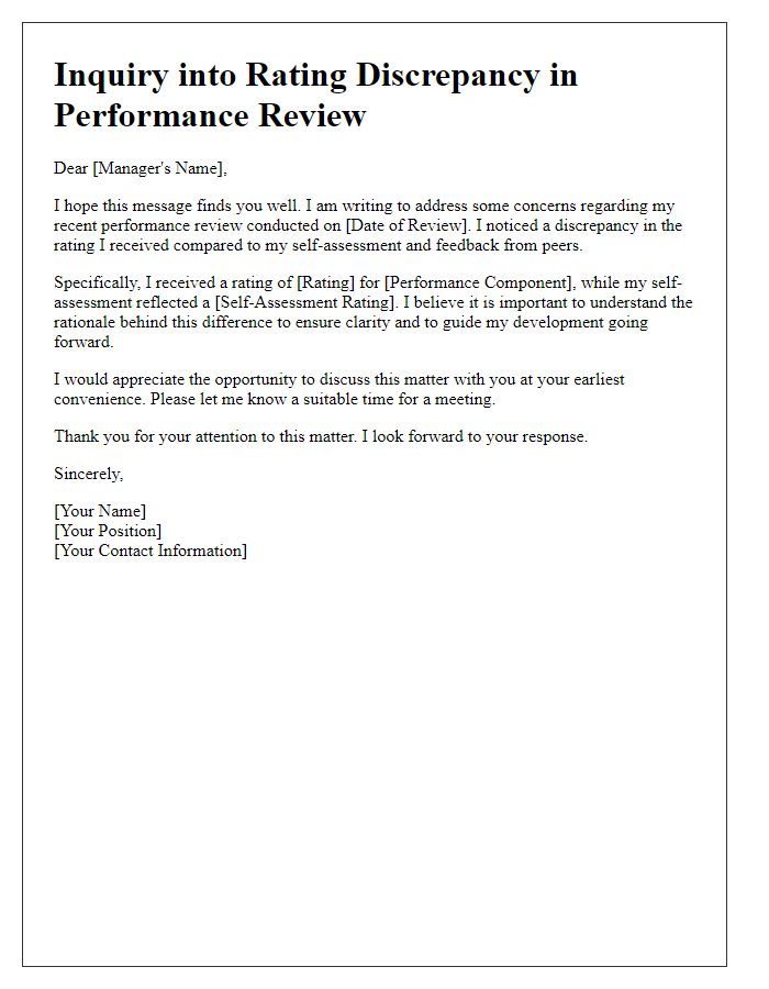 Letter template of inquiry into rating discrepancy in performance review