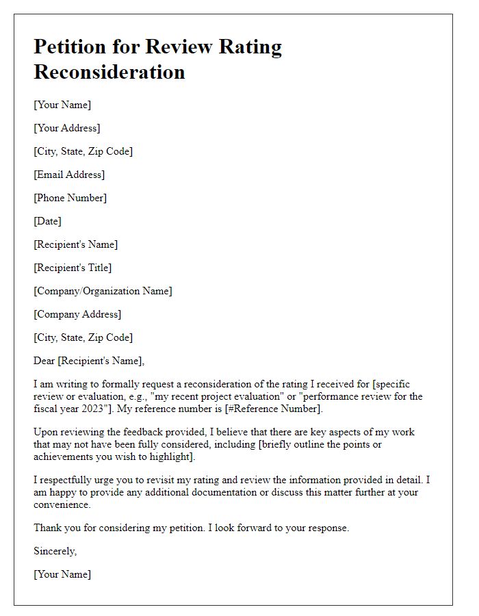 Letter template of petition for review rating reconsideration