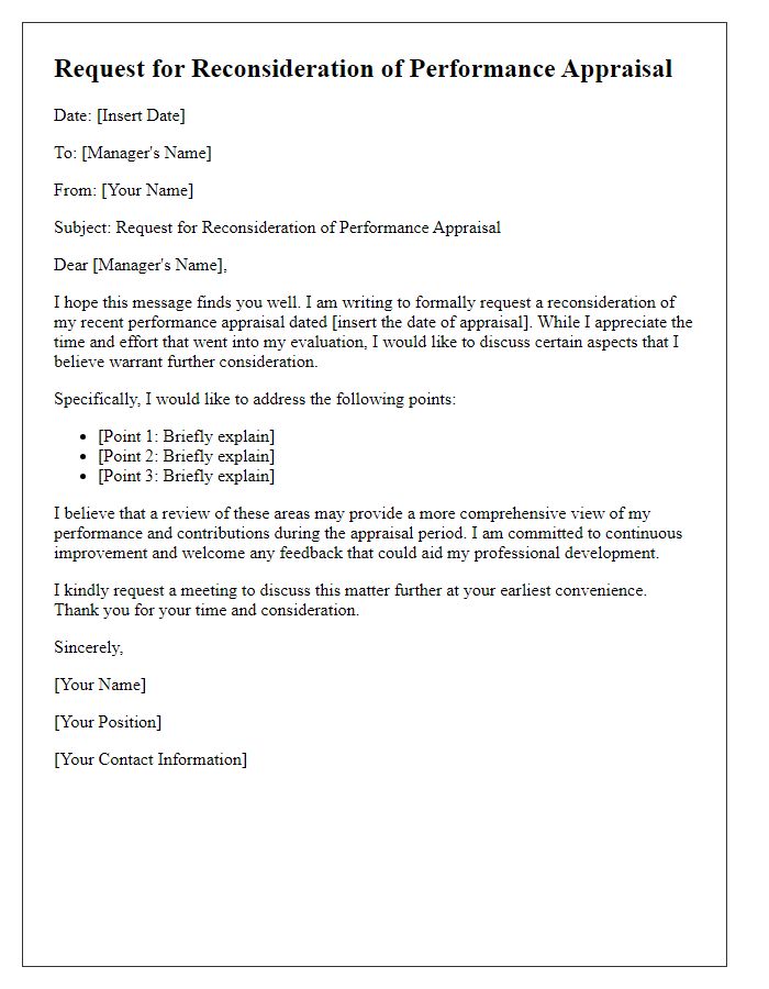 Letter template of request for reconsideration of performance appraisal