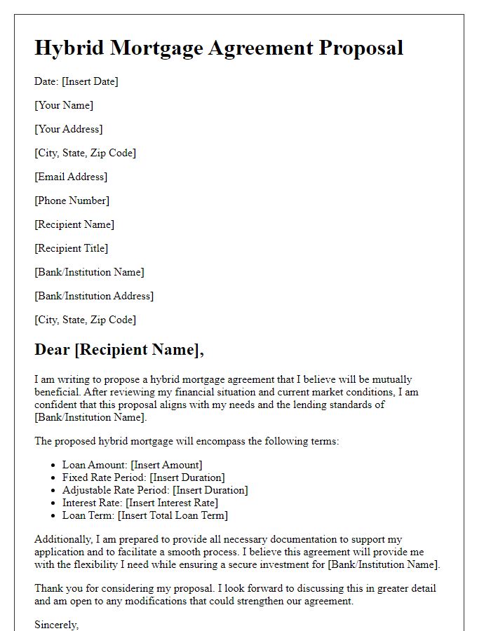 Letter template of hybrid mortgage agreement proposal