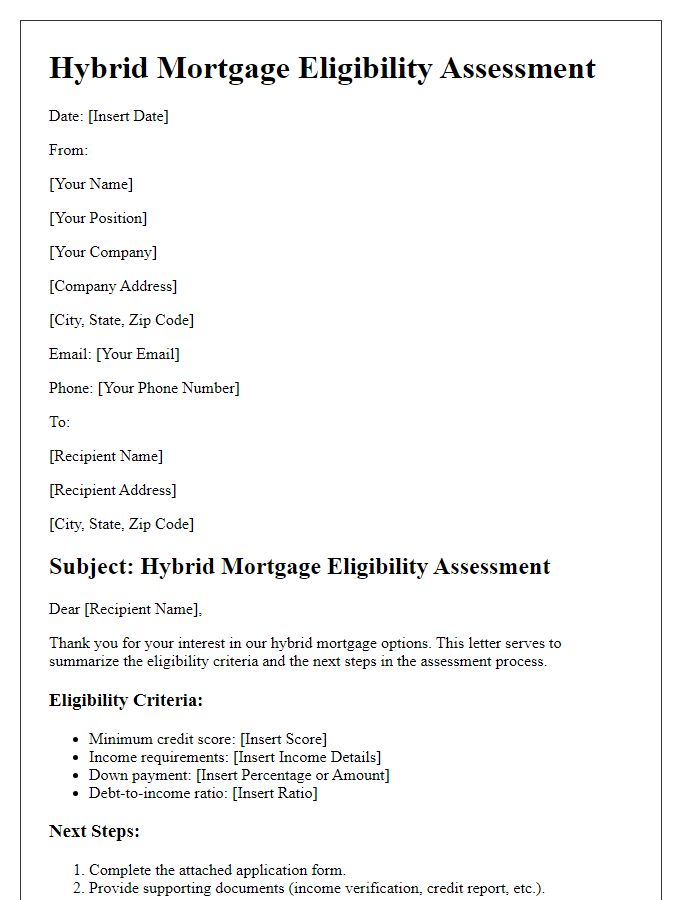 Letter template of hybrid mortgage eligibility assessment