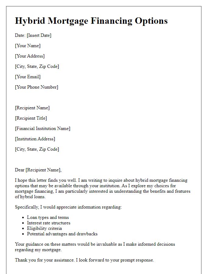 Letter template of hybrid mortgage financing options