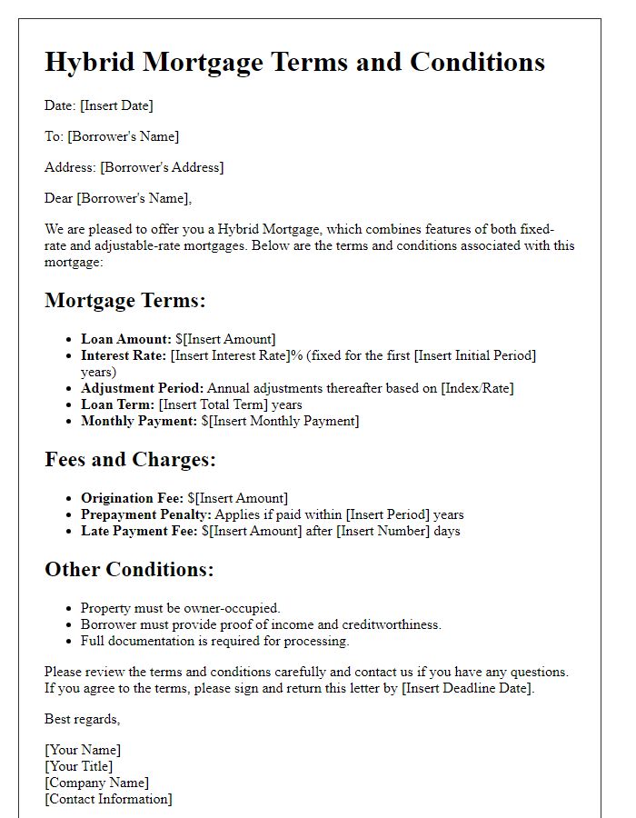 Letter template of hybrid mortgage terms and conditions