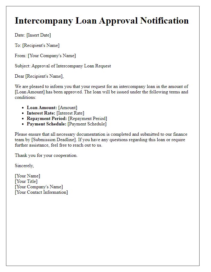 Letter template of intercompany loan approval notification.