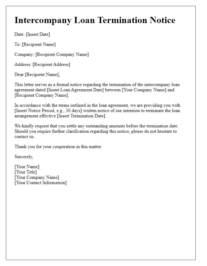 Letter template of intercompany loan termination notice.