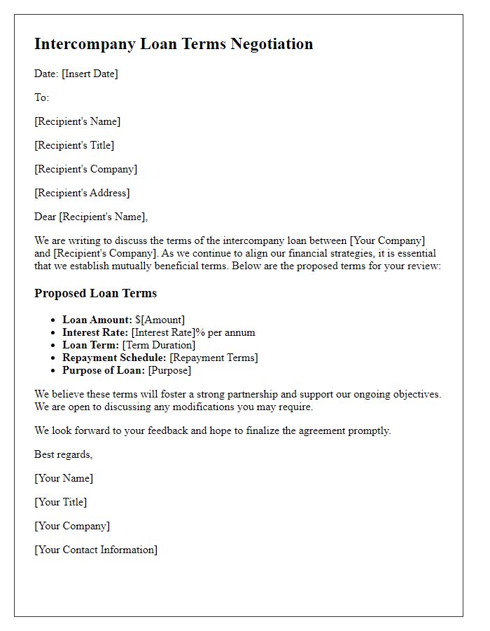 Letter template of intercompany loan terms negotiation.