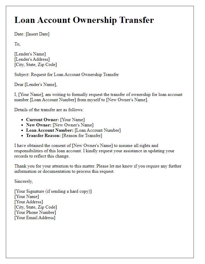 Letter template of loan account ownership transfer