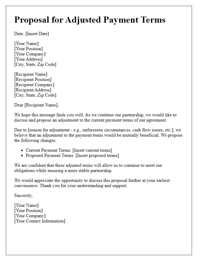 Letter template of proposal for adjusted payment terms