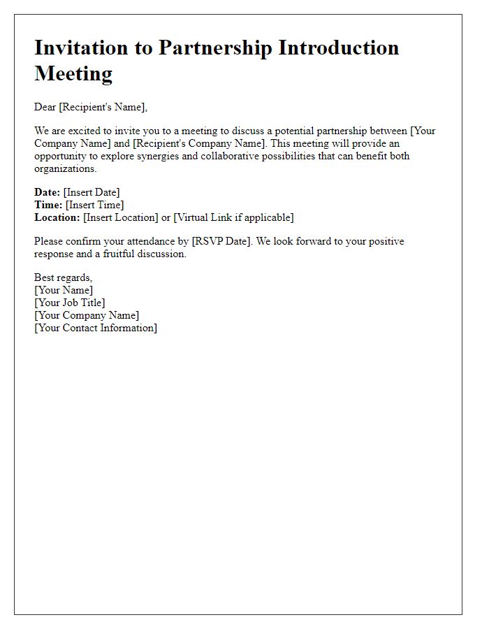 Letter template of invitation for a new partnership introduction meeting