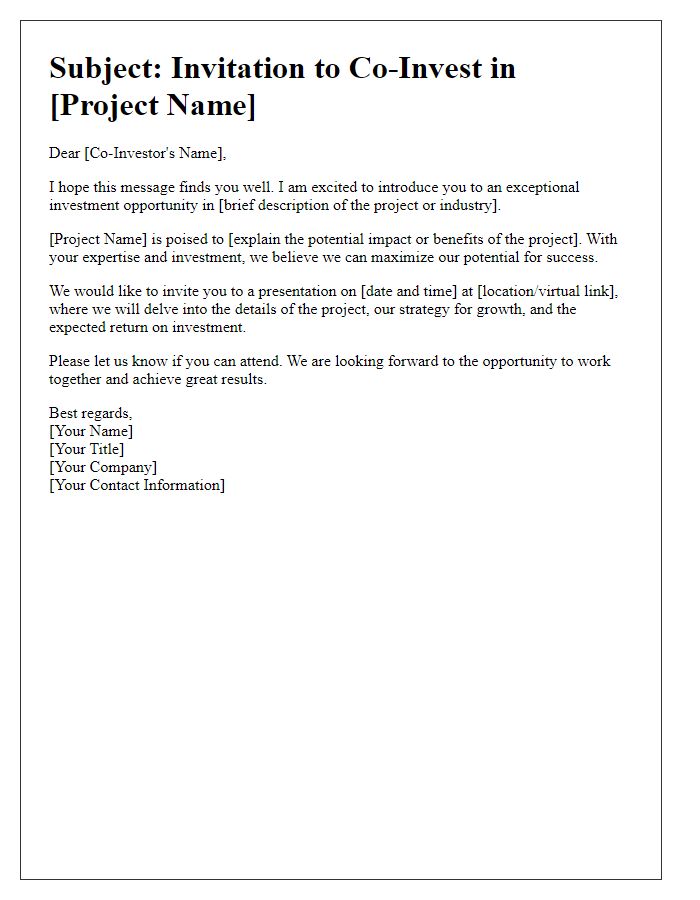 Letter template of presentation for a new co-investor