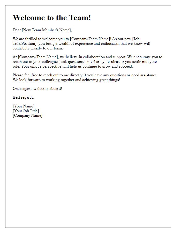 Letter template of welcome for a new partnership team member