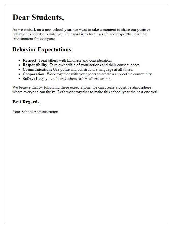 Letter template of positive behavior expectations