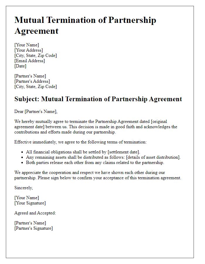 Letter template of Mutual Termination of Partnership Agreement