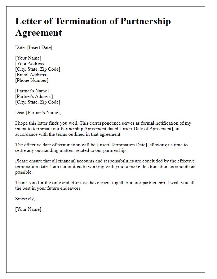 Letter template of Termination of Partnership Agreement