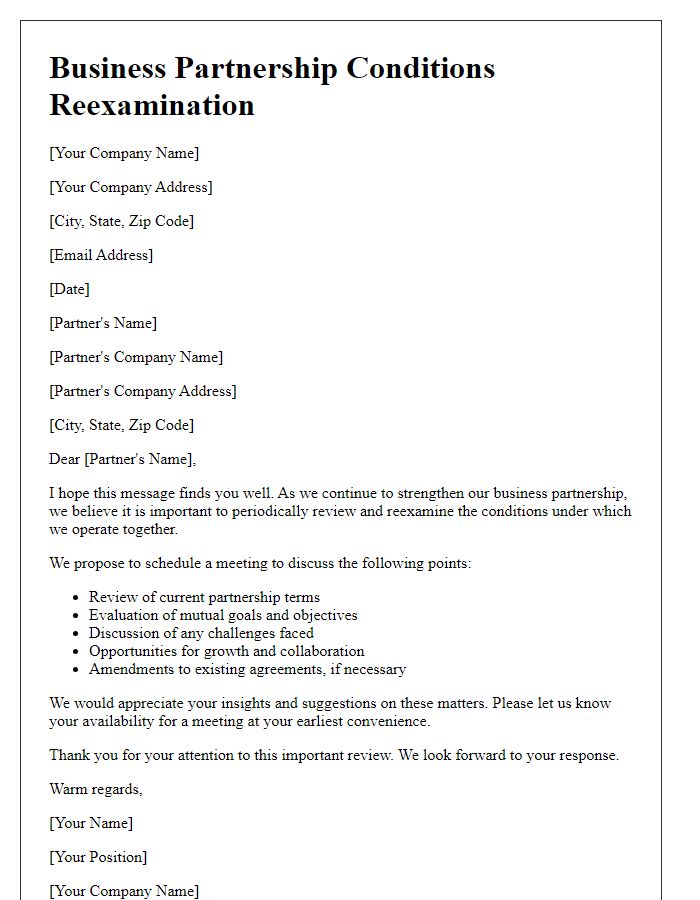 Letter template of business partnership conditions reexamination