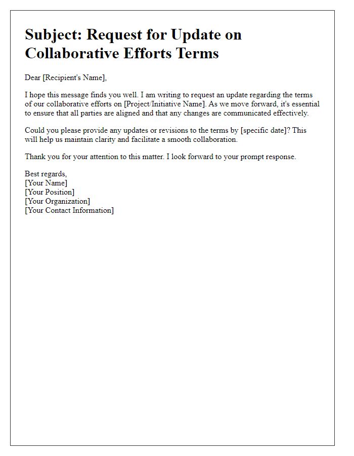 Letter template of collaborative efforts terms update request