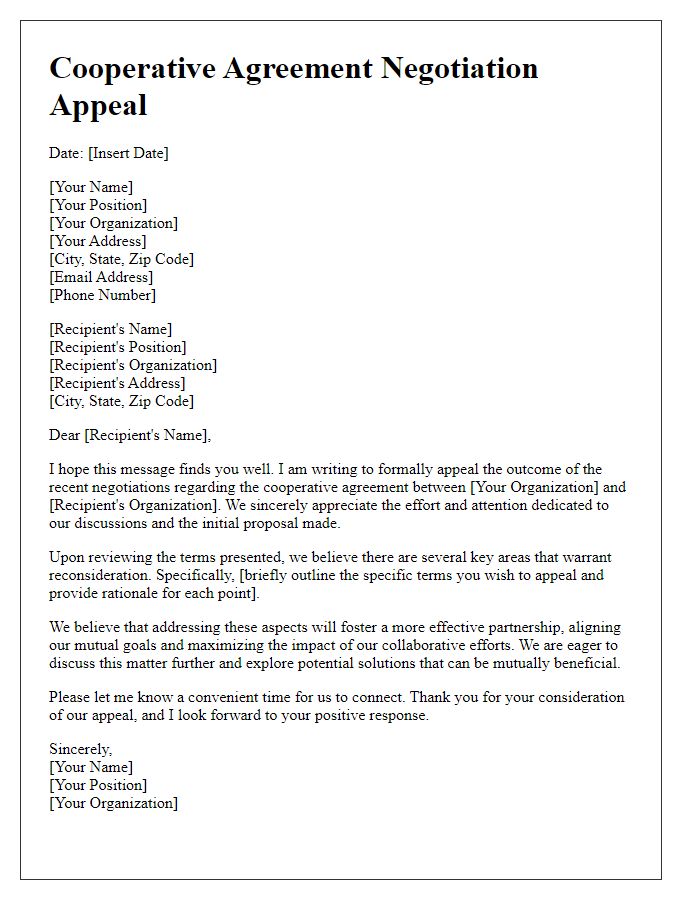 Letter template of cooperative agreement negotiation appeal