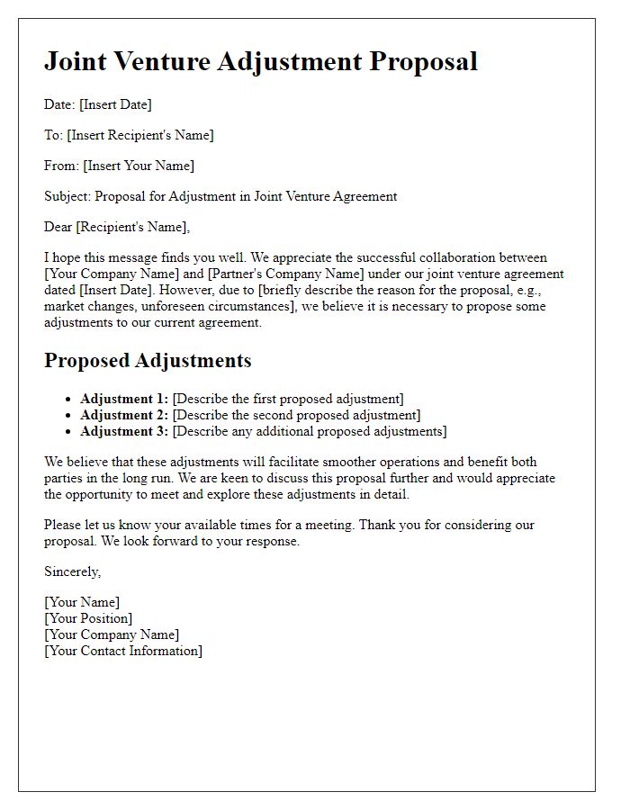 Letter template of joint venture adjustment proposal