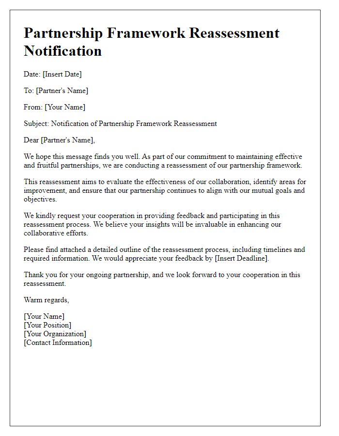 Letter template of partnership framework reassessment notification