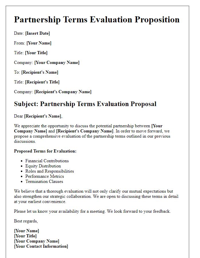 Letter template of partnership terms evaluation proposition