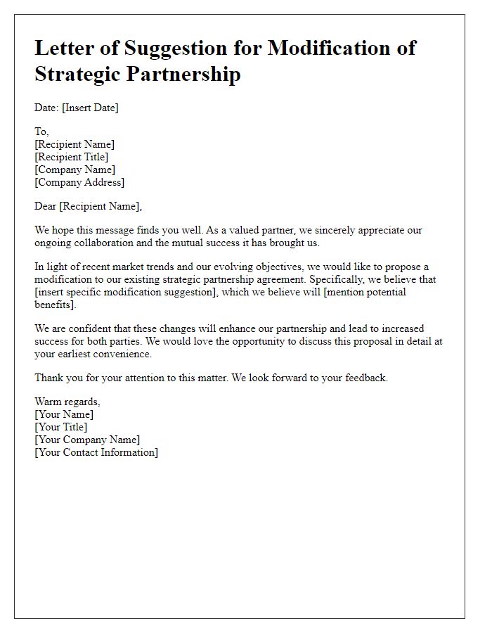 Letter template of strategic partnership modification suggestion