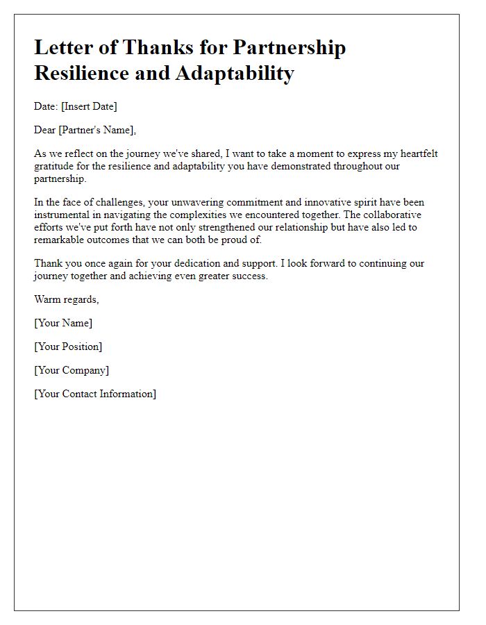 Letter template of thanks for partnership resilience and adaptability.