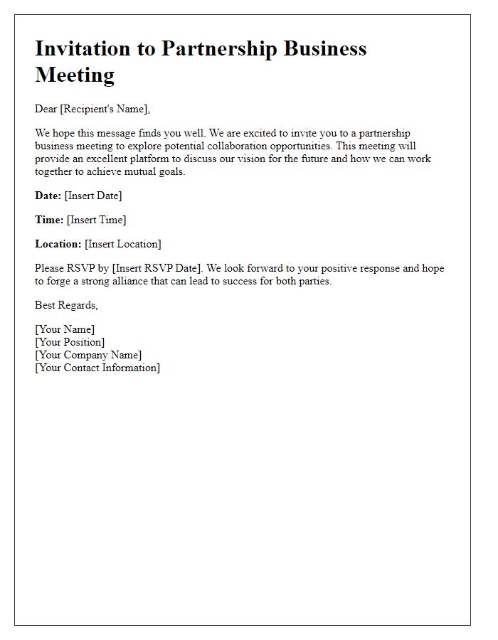 Letter template of partnership business meeting invitation for future allies.