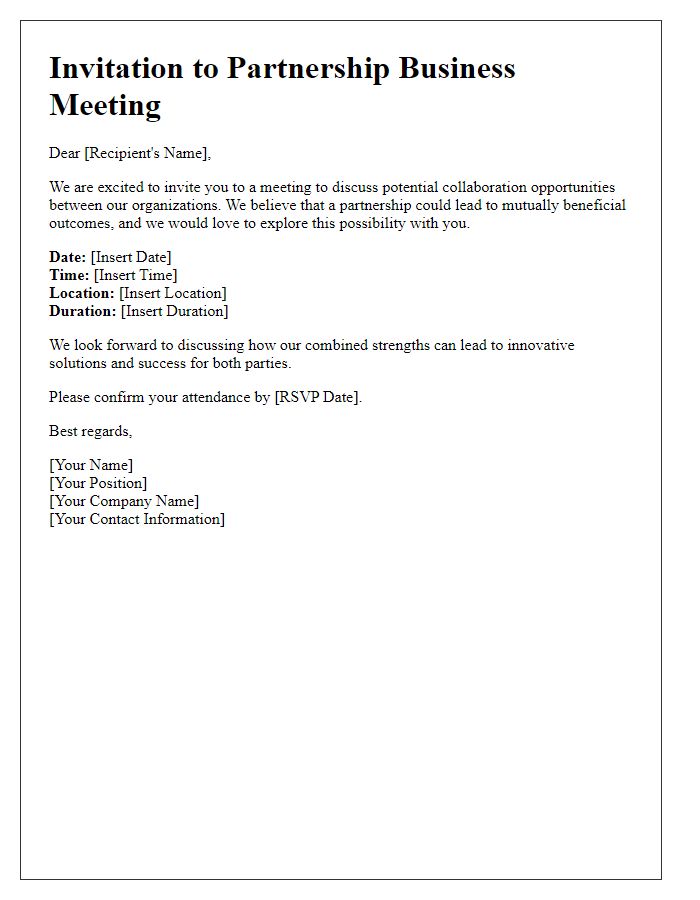 Letter template of partnership business meeting invitation for potential collaborators.