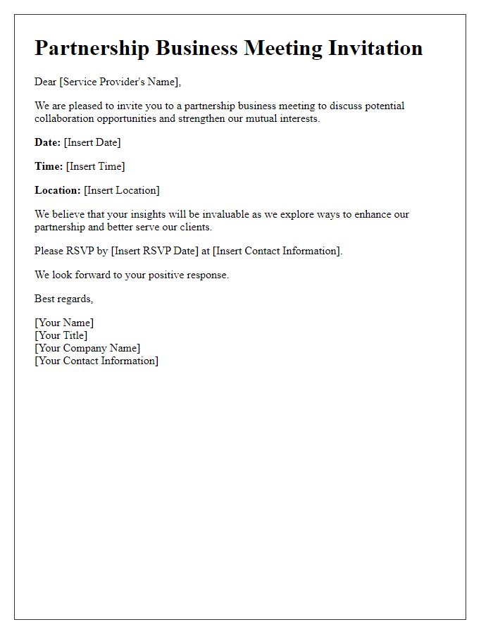 Letter template of partnership business meeting invitation for service providers.