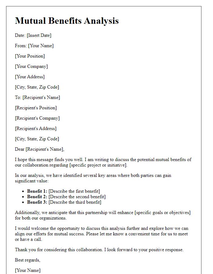 Letter template of Mutual Benefits Analysis