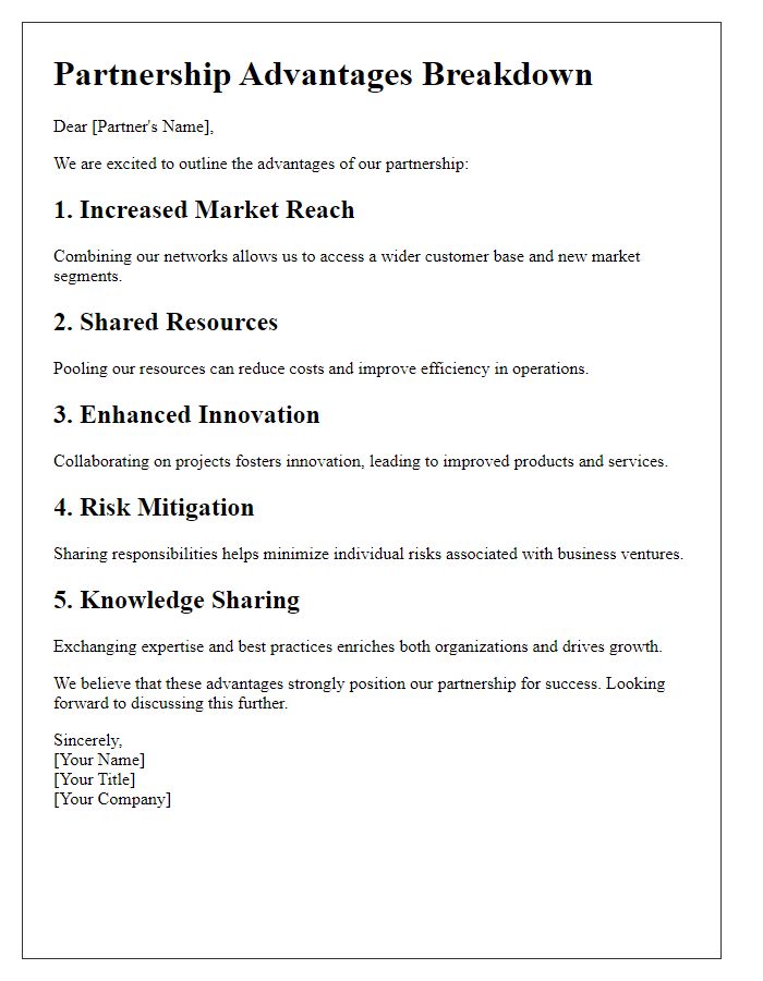 Letter template of Partnership Advantages Breakdown