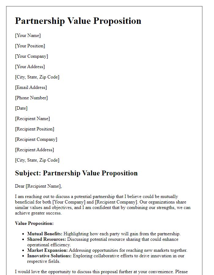 Letter template of Partnership Value Proposition