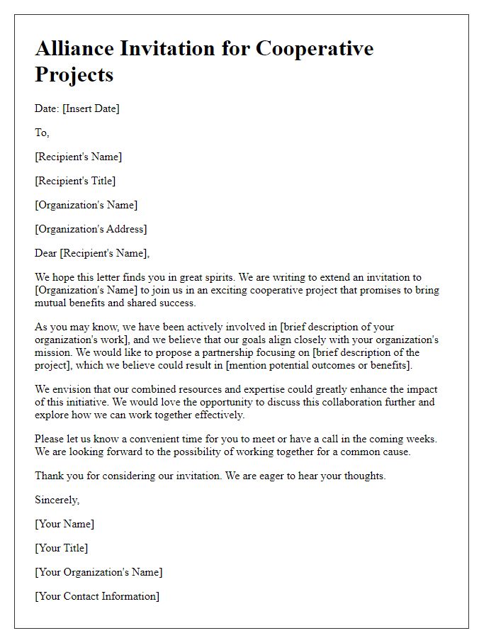 Letter template of alliance invitation for cooperative projects