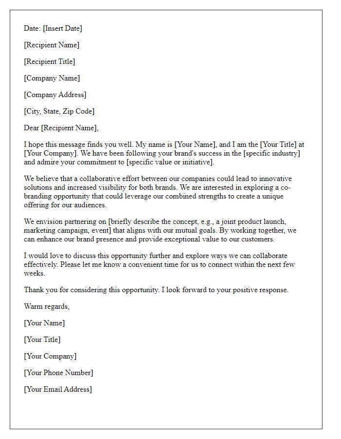 Letter template of co-branding opportunity request for collaborative efforts