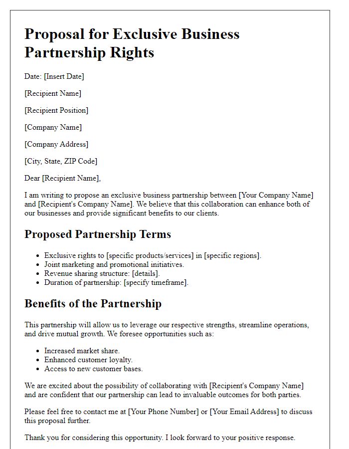 Letter template of Proposal for Exclusive Business Partnership Rights