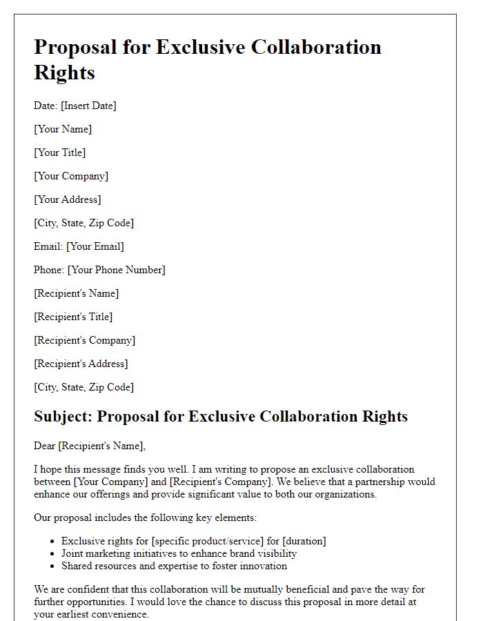 Letter template of Proposal for Exclusive Collaboration Rights