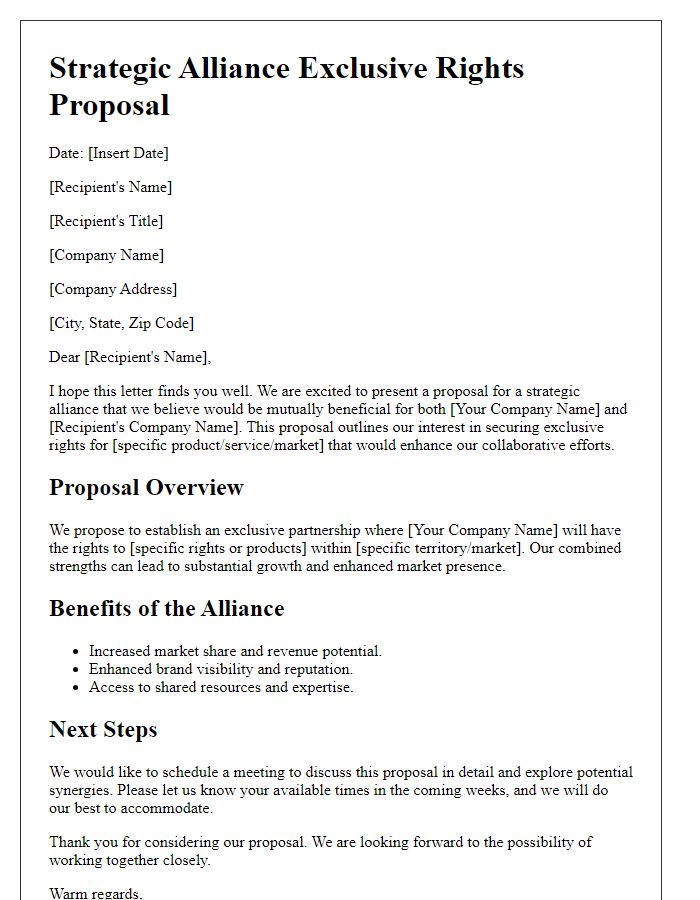 Letter template of Strategic Alliance Exclusive Rights Proposal