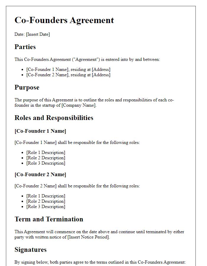 Letter template of Co-Founders Agreement: Defining Roles