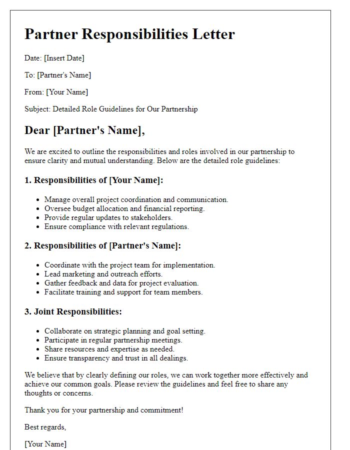 Letter template of Partner Responsibilities: Detailed Role Guidelines