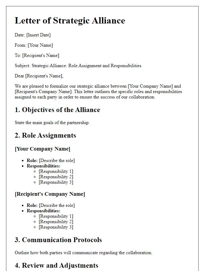 Letter template of Strategic Alliance: Role Assignment and Responsibilities