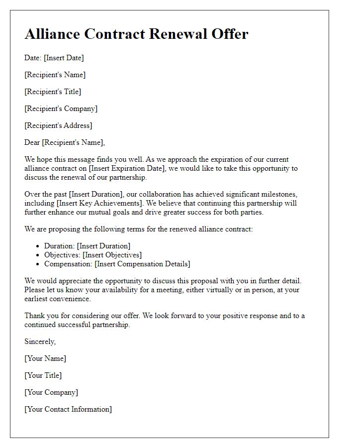 Letter template of alliance contract renewal offer