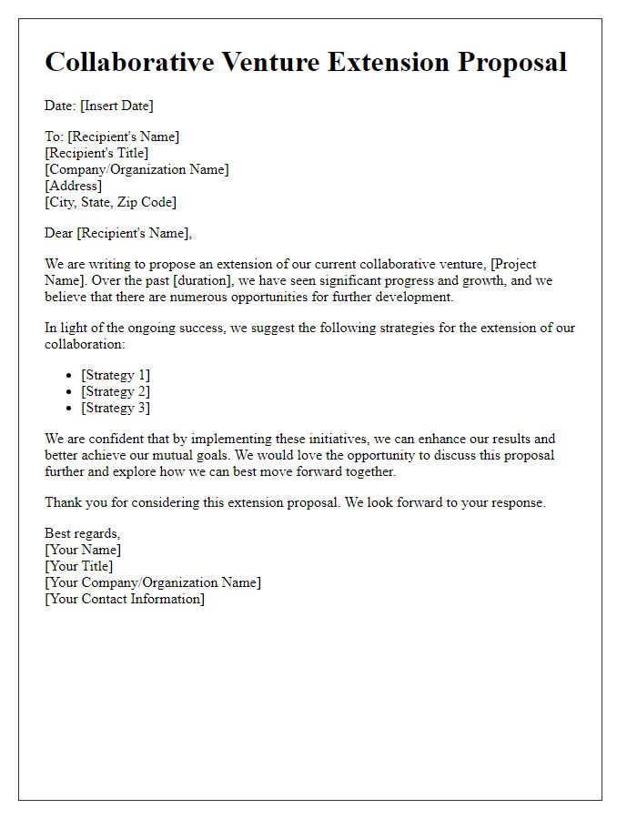Letter template of collaborative venture extension proposal