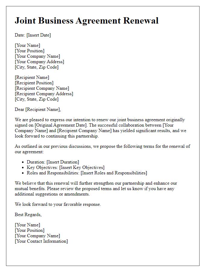 Letter template of joint business agreement renewal