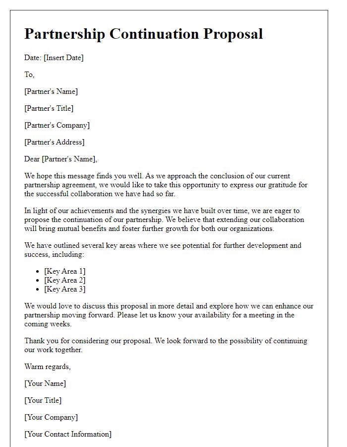 Letter template of partnership continuation proposal