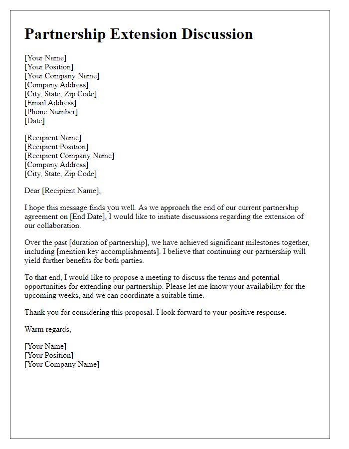 Letter template of partnership extension discussion