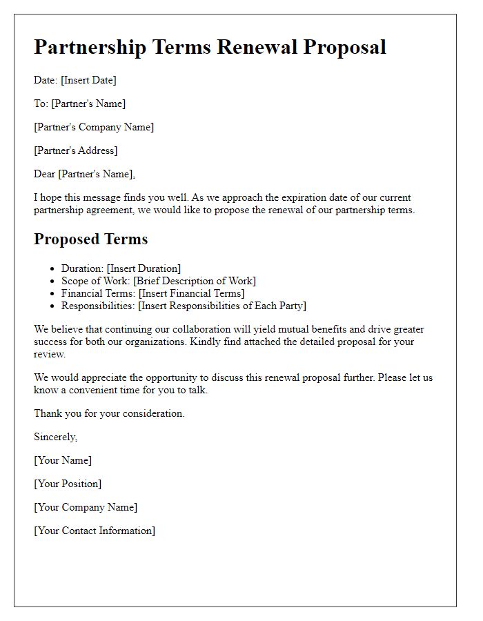 Letter template of partnership terms renewal proposal