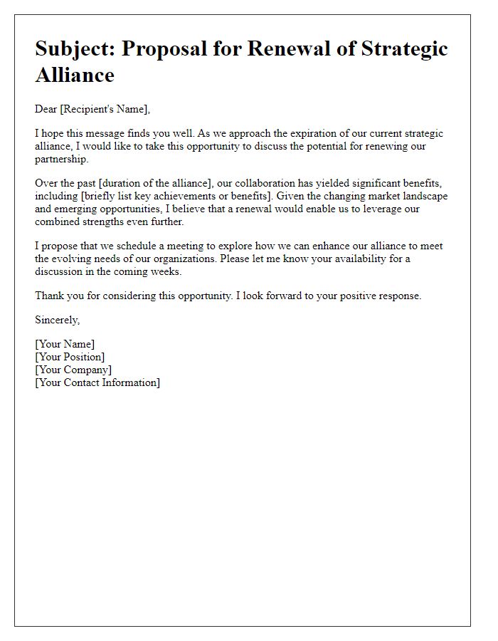 Letter template of strategic alliance renewal suggestion