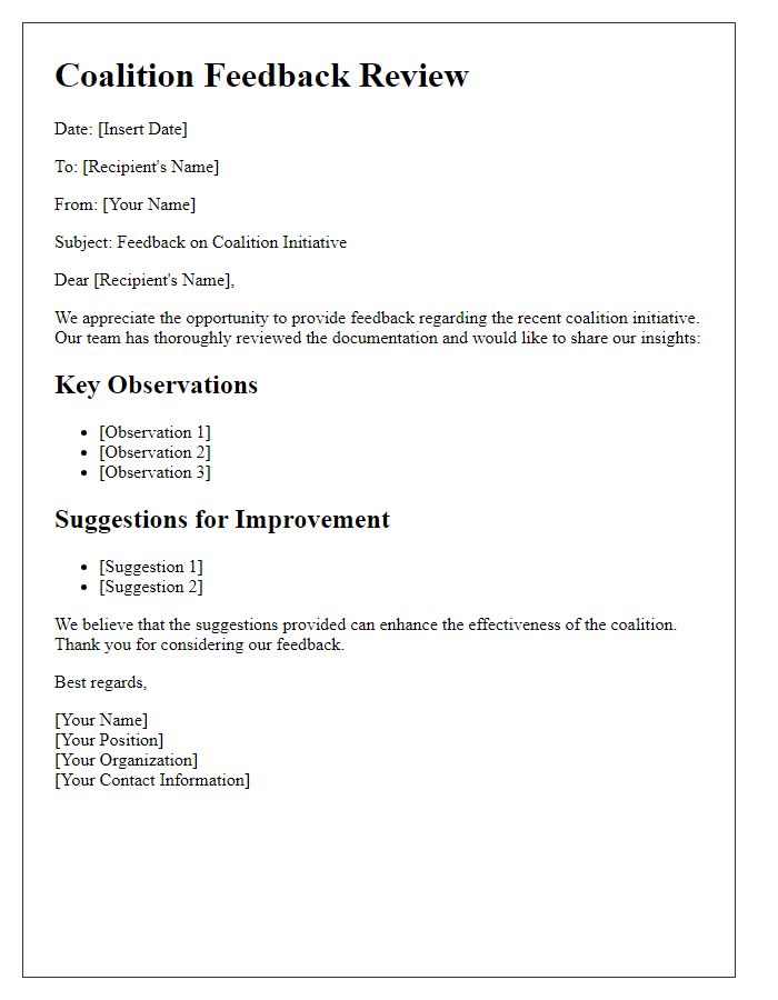 Letter template of coalition feedback review