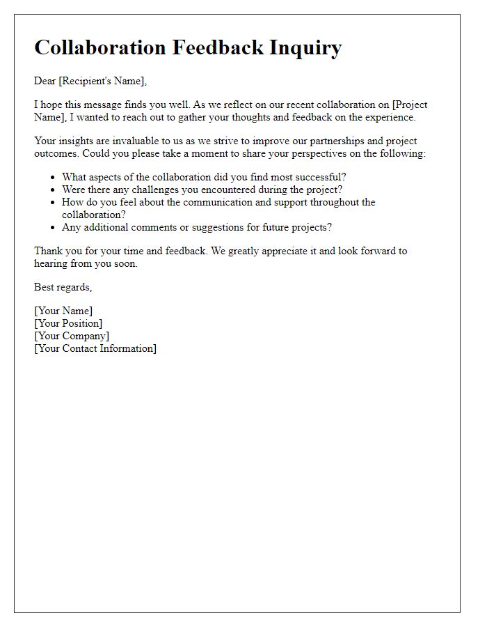 Letter template of collaboration feedback inquiry